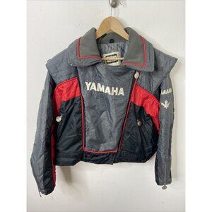 Vintage Yamaha Snowmobile Jacket Winter Racer Woman XL 80s Gray Red